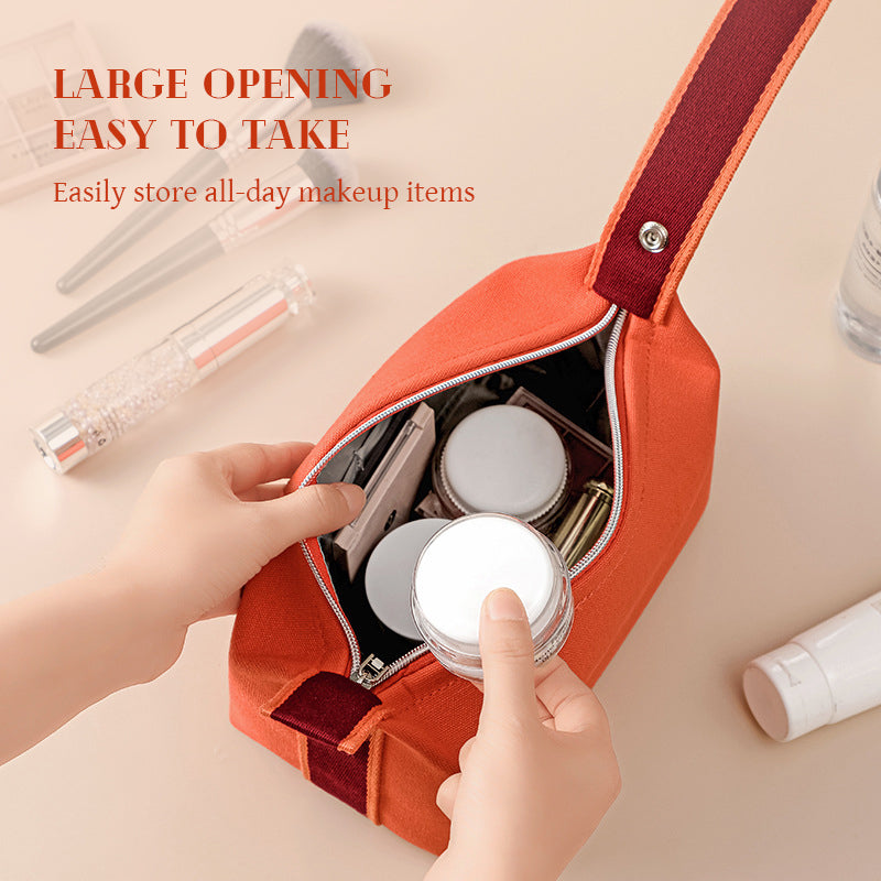 Portable premium canvas makeup bag, large capacity, washable, stylish storage for women