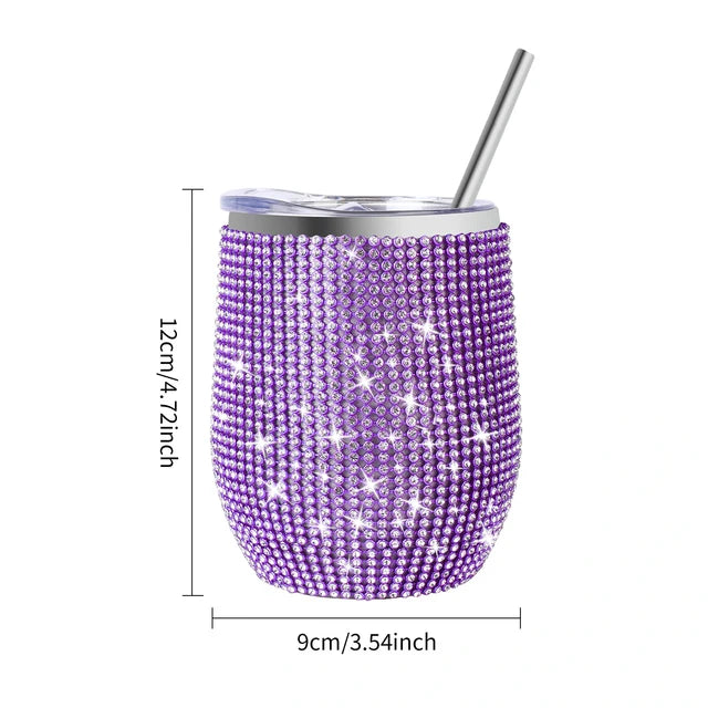 12oz Diamond Wine Tumbler With Sealed Lid - Stainless Steel