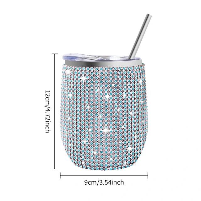 12oz Diamond Wine Tumbler With Sealed Lid - Stainless Steel