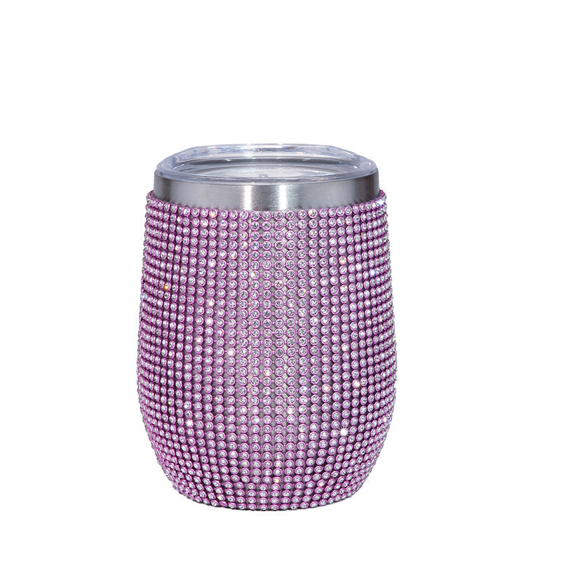 12oz Diamond Wine Tumbler With Sealed Lid - Stainless Steel