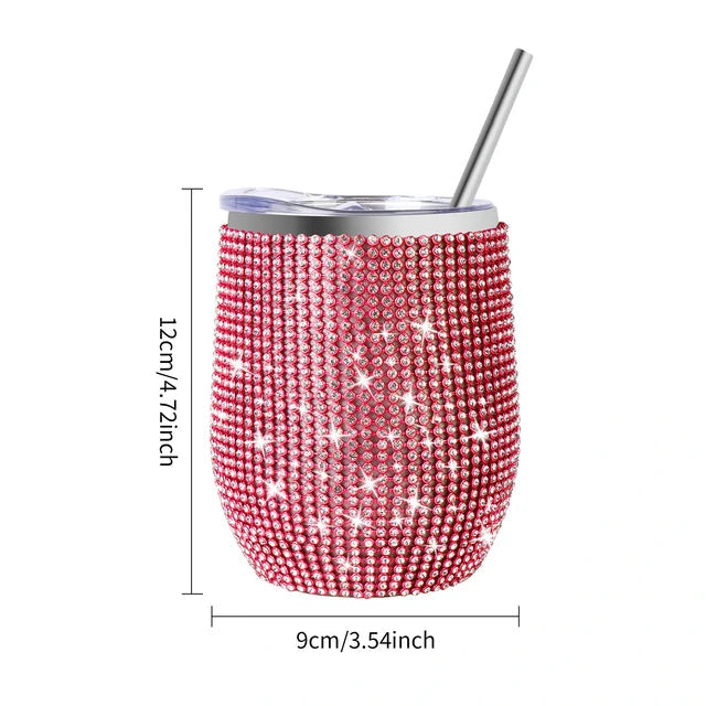 12oz Diamond Wine Tumbler With Sealed Lid - Stainless Steel