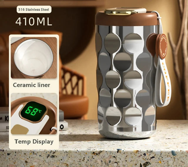 LED Temperature Display Insulated Cup - Stainless Steel Cup 410ml