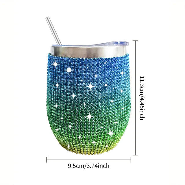 12oz Diamond Wine Tumbler With Sealed Lid - Stainless Steel