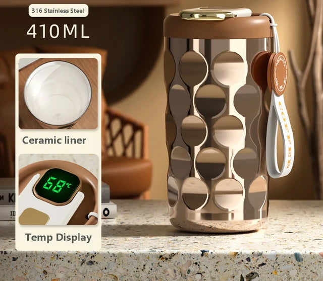 LED Temperature Display Insulated Cup - Stainless Steel Cup 410ml