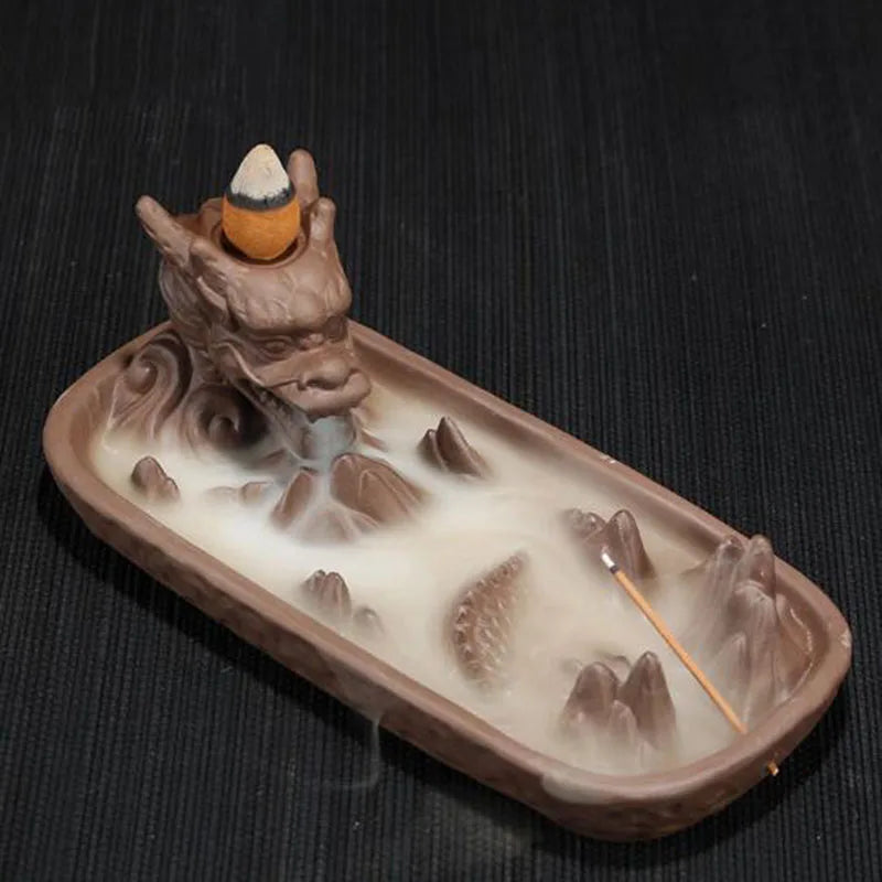 Backflow Incense Burner Incense Holder Auspicous Dragon Waterfall Aroma Furnace China Ceramic Crafts Zen Home Decor