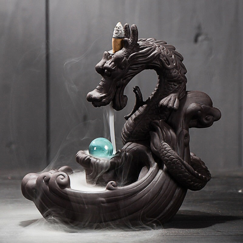Ceramic Dragon Back-flow Incense Burner - 10 Incense Cones free gift