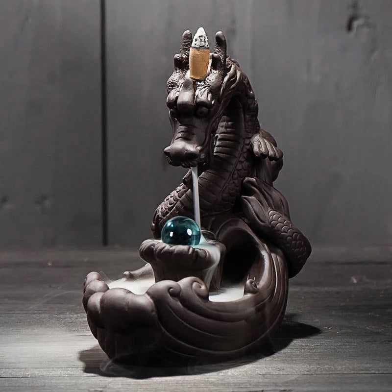 Ceramic Dragon Back-flow Incense Burner - 10 Incense Cones free gift