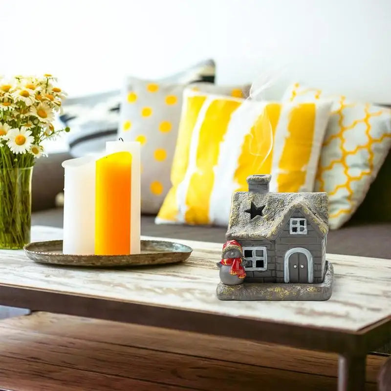 Christmas House Incense Burner - Ceramic Aroma Cone Burner with Chimney Design and Ash Catcher for Table Décor