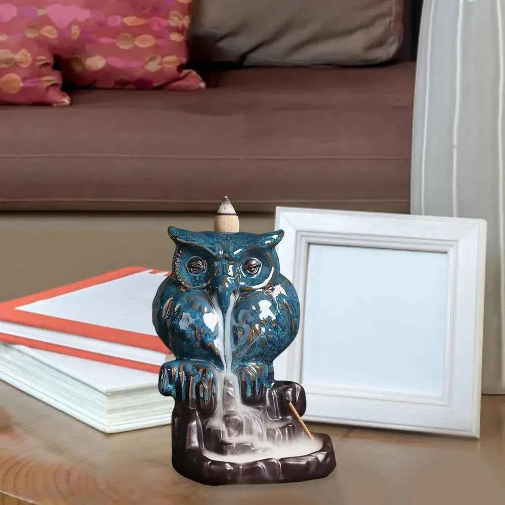 Waterfall Incense Burner Owl-Shaped Figurines Home Decor Waterfall Incense Holder Aesthetic Burning Pot Desktop Decorations For