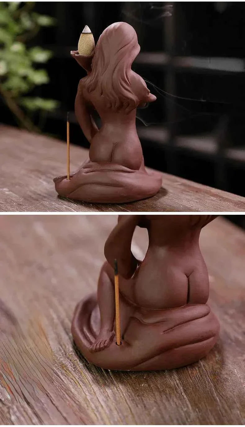 Waterfall Incense Burner Holder Backflow Ceramic Purple Sands Mermaid Cones for Home Decor Ornaments Zen Yoga Meditation Gift