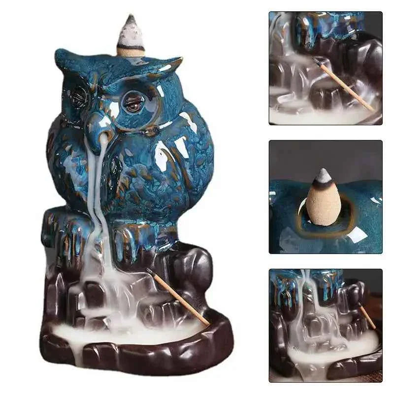 Waterfall Incense Burner Owl-Shaped Figurines Home Decor Waterfall Incense Holder Aesthetic Burning Pot Desktop Decorations For