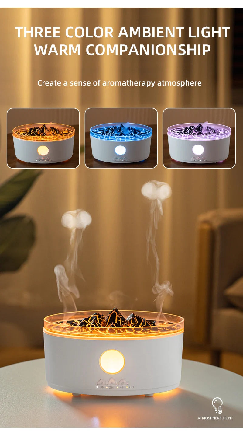Volcano Aromatherapy Diffuser | Flame & Jellyfish Mist | 300ml