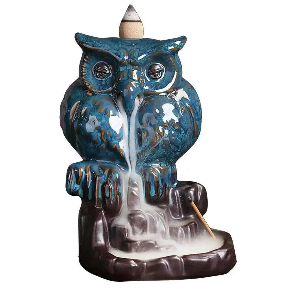 Waterfall Incense Burner Owl-Shaped Figurines Home Decor Waterfall Incense Holder Aesthetic Burning Pot Desktop Decorations For