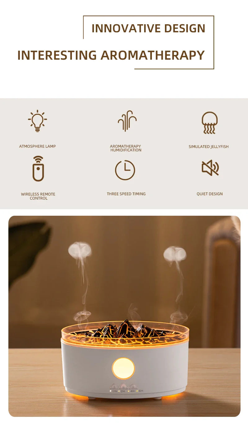 Volcano Aromatherapy Diffuser | Flame & Jellyfish Mist | 300ml