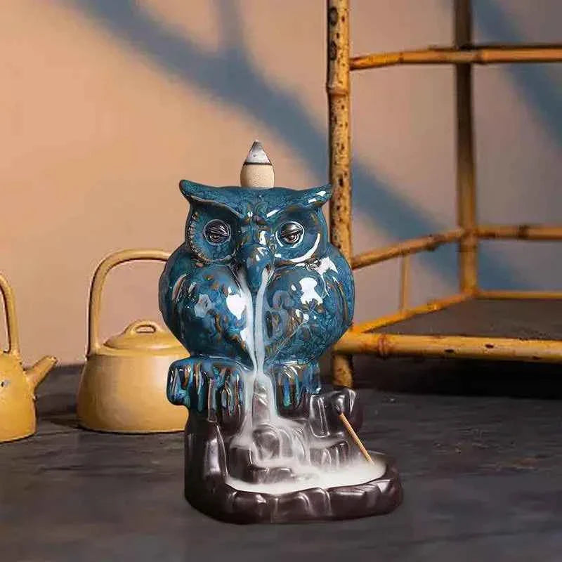 Waterfall Incense Burner Owl-Shaped Figurines Home Decor Waterfall Incense Holder Aesthetic Burning Pot Desktop Decorations For