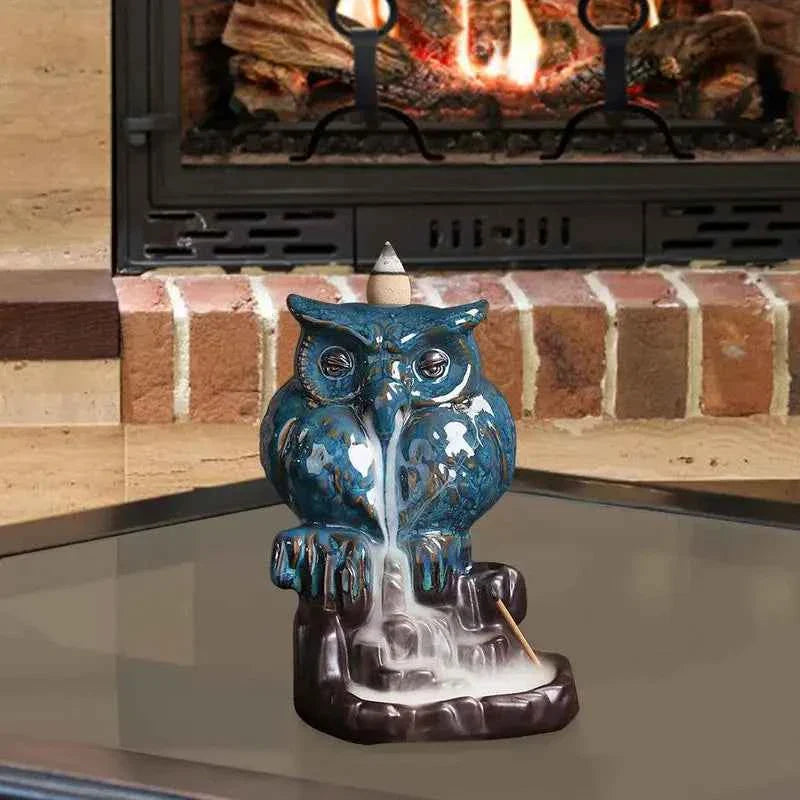 Waterfall Incense Burner Owl-Shaped Figurines Home Decor Waterfall Incense Holder Aesthetic Burning Pot Desktop Decorations For