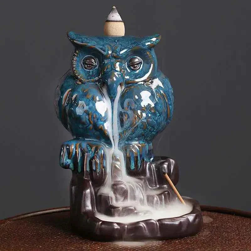 Waterfall Incense Burner Owl-Shaped Figurines Home Decor Waterfall Incense Holder Aesthetic Burning Pot Desktop Decorations For