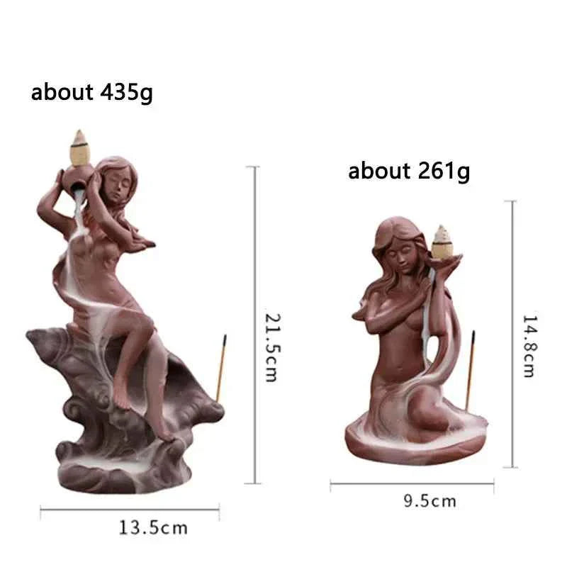 Waterfall Incense Burner Holder Backflow Ceramic Purple Sands Mermaid Cones for Home Decor Ornaments Zen Yoga Meditation Gift