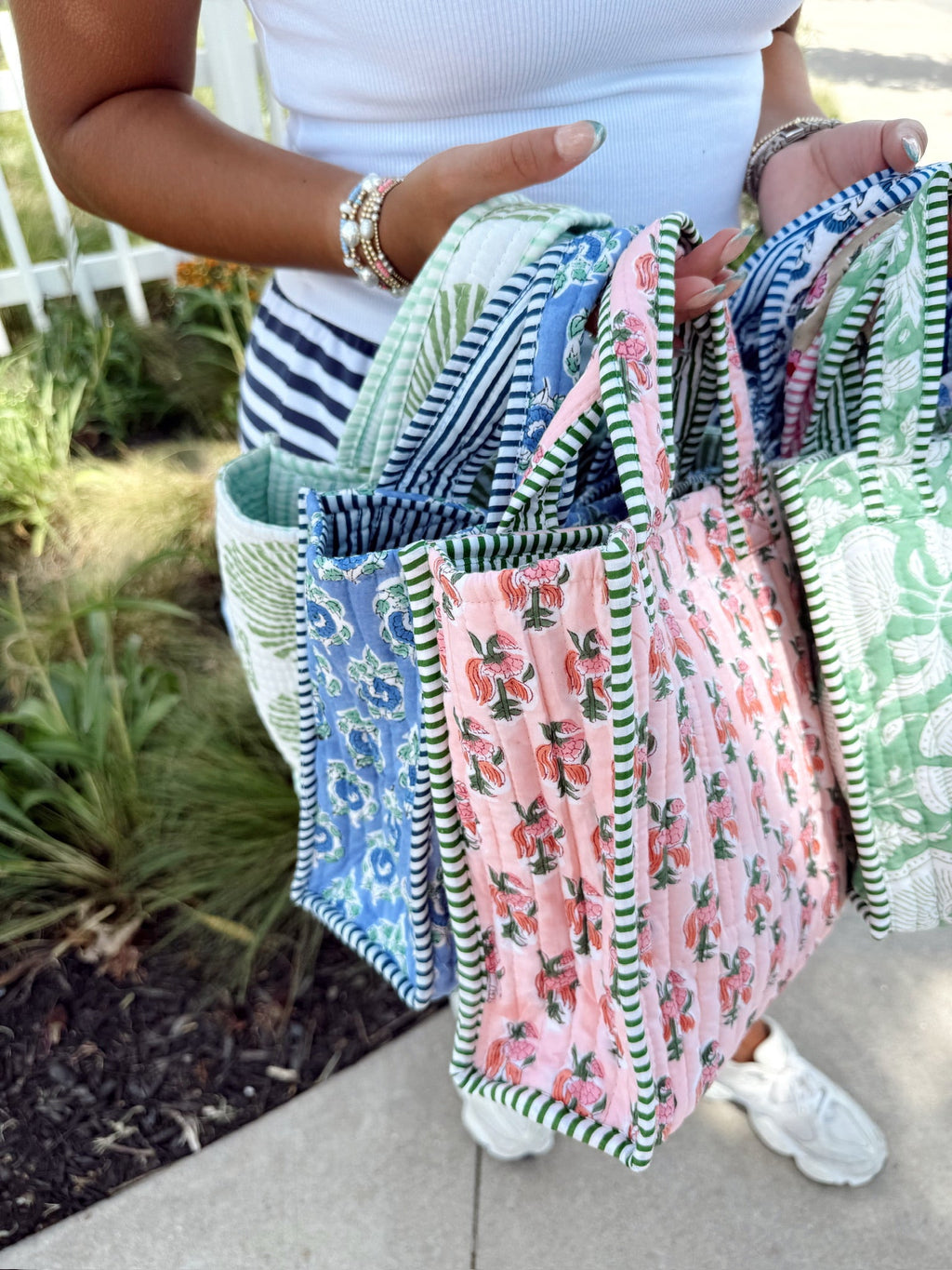 Quilted Block-Print Mini Tote Bag