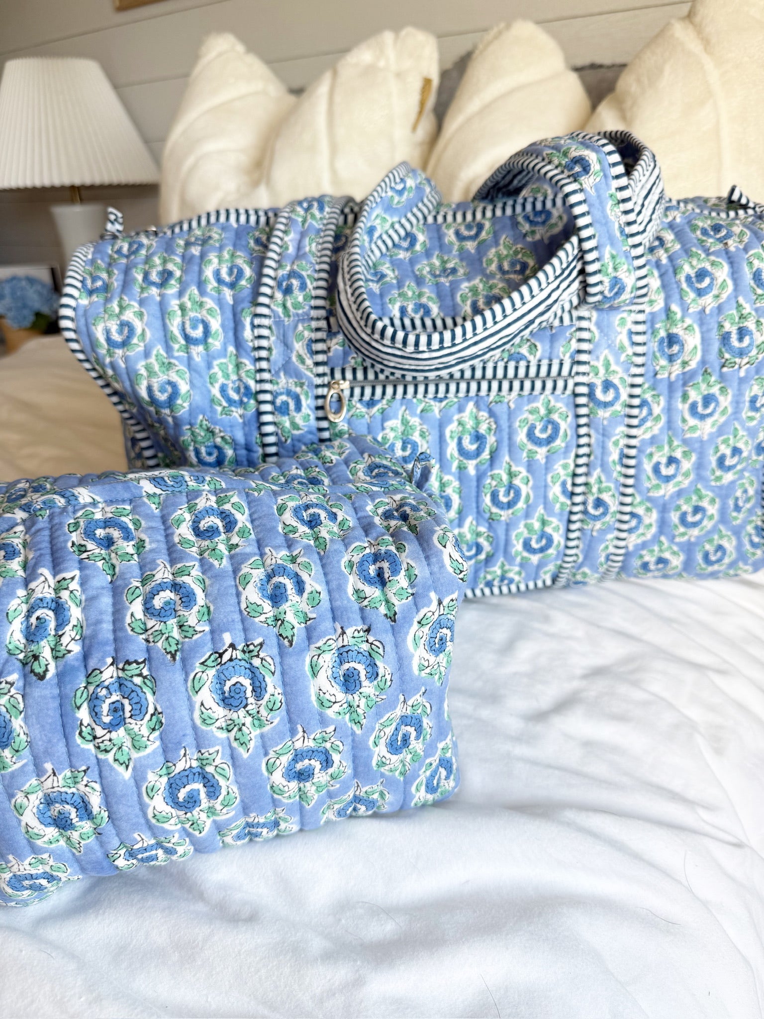 Quilted Block-Print Duffel Bag
