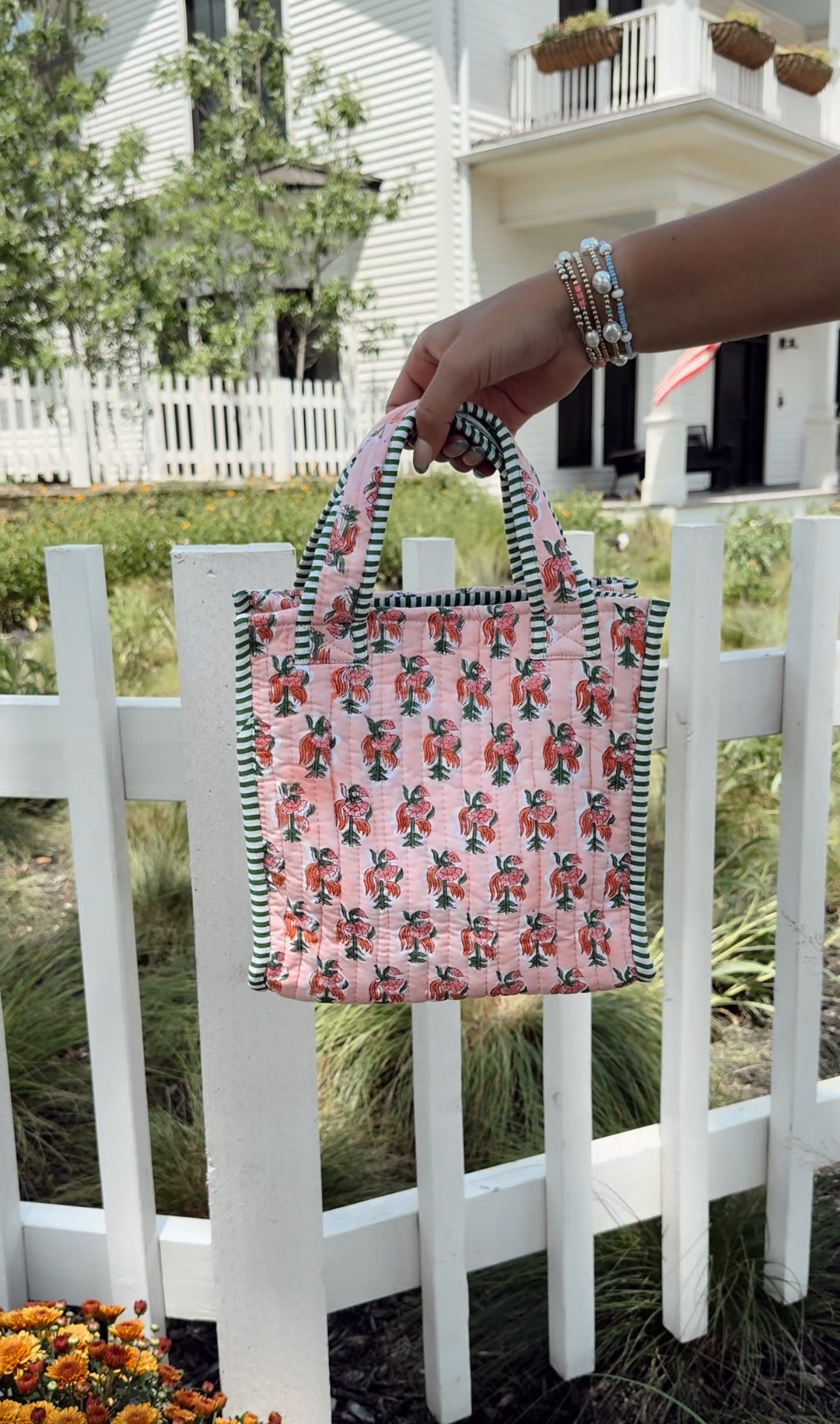 Quilted Block-Print Mini Tote Bag