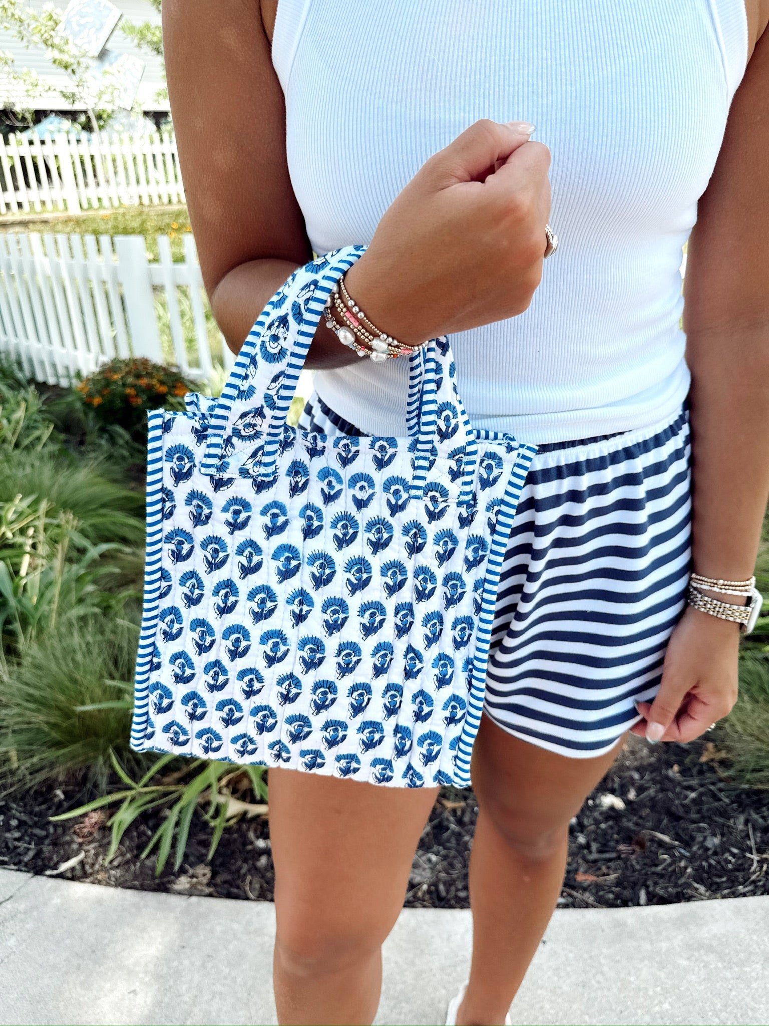 Quilted Block-Print Mini Tote Bag