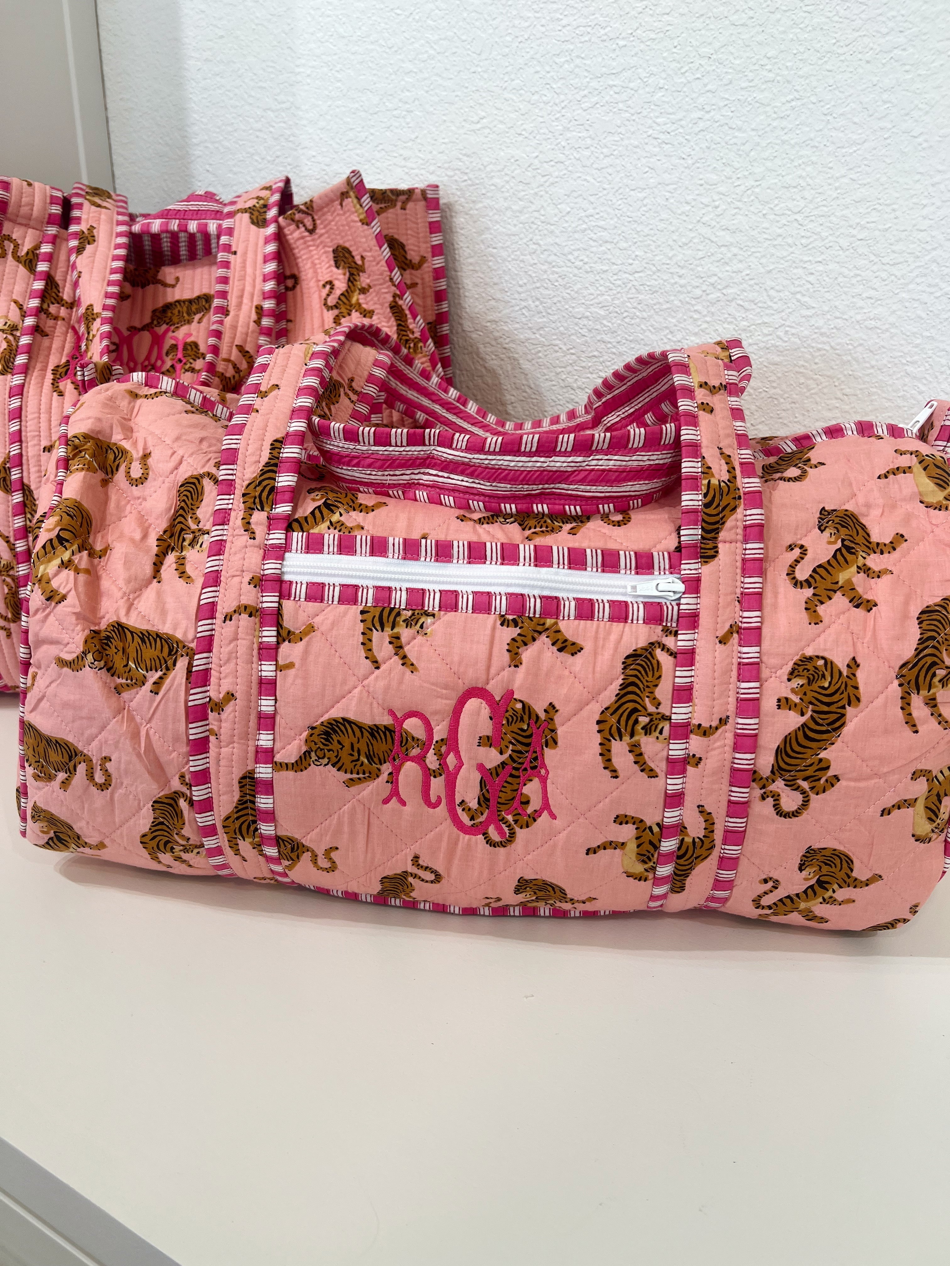 Quilted Block-Print Duffel Bag