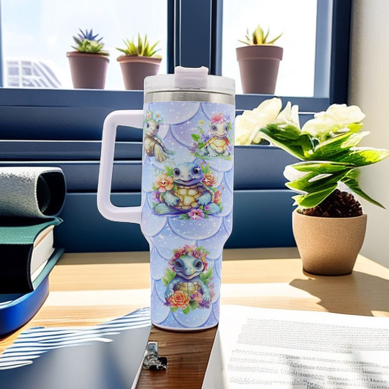 1pc 40oz Water Bottles,5D Little Turtle Series Tumbler,Large Capacity Stainless Steel Tumbler Insulation Cup With Lid And Straw For Women,Camping,Driving,skiing,Thermocoolers.Best Gift