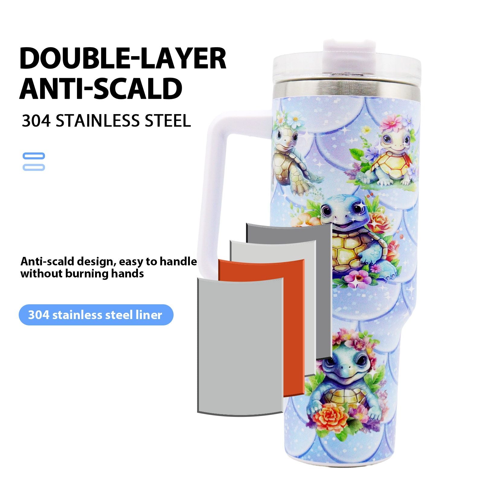 1pc 40oz Water Bottles,5D Little Turtle Series Tumbler,Large Capacity Stainless Steel Tumbler Insulation Cup With Lid And Straw For Women,Camping,Driving,skiing,Thermocoolers.Best Gift