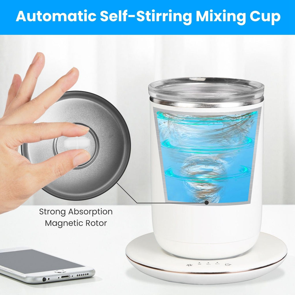 Self Stirring Coffee Mug with Lid Temperature Control Self-Heating Automatic Magnetic Mixing Mug with 3 Heat Settings Auto-Off Function For Coffee Tea Milk Cocoa Stainless Steel