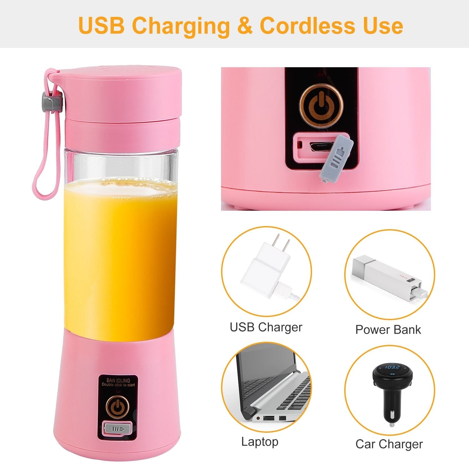 Portable Juicer Blender USB Rechargeable Juicer Cup Fruit Baby Food Mixing Machine with 6 Blades Powerful Motor