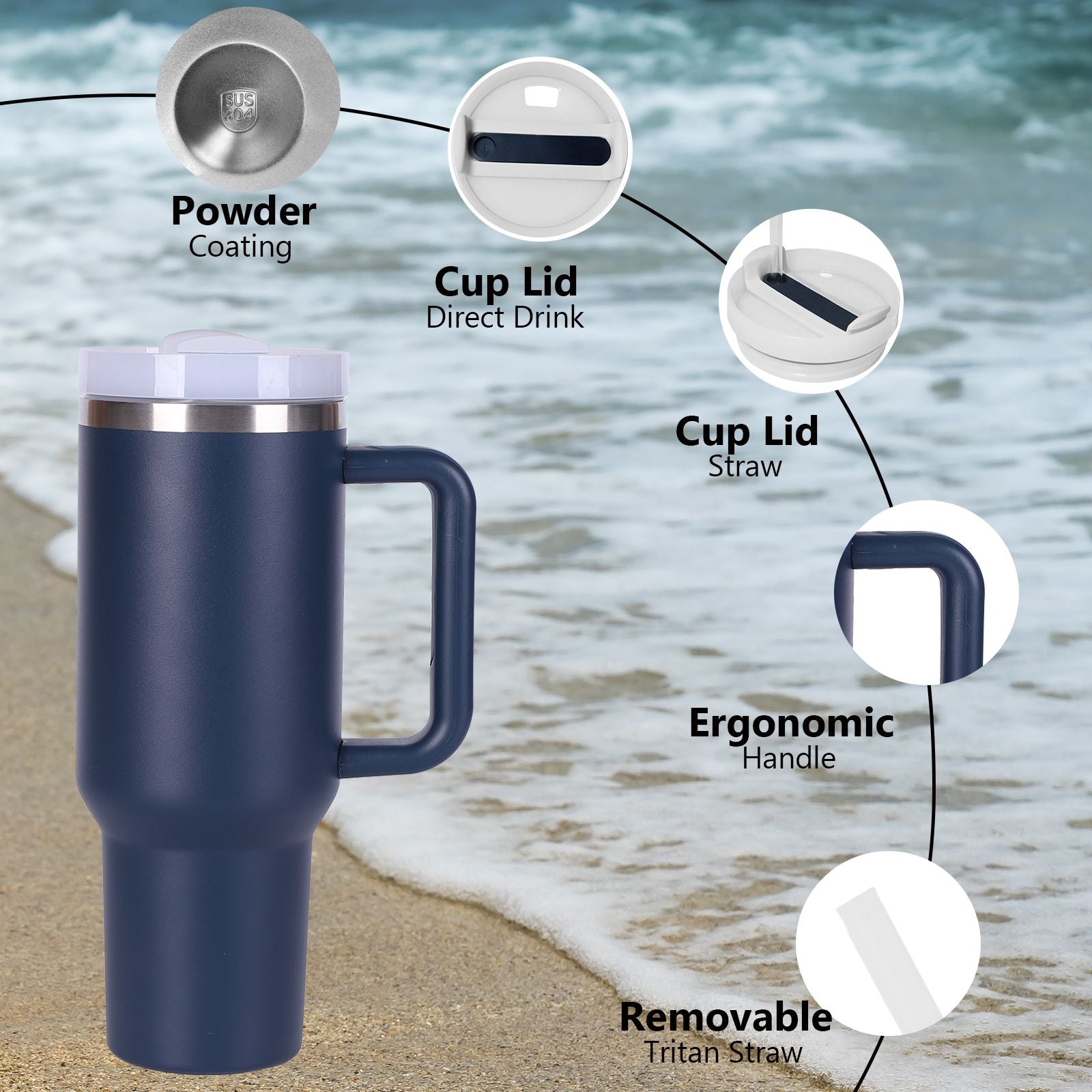 40oz V2 large capacity tumbler,  With Handle And Straw Lid, Insulated Reusable Stainless Steel Water Bottles Travel Mug Coffee Cup car cup water cup For Men Women Outdoor Camping Driving, gift