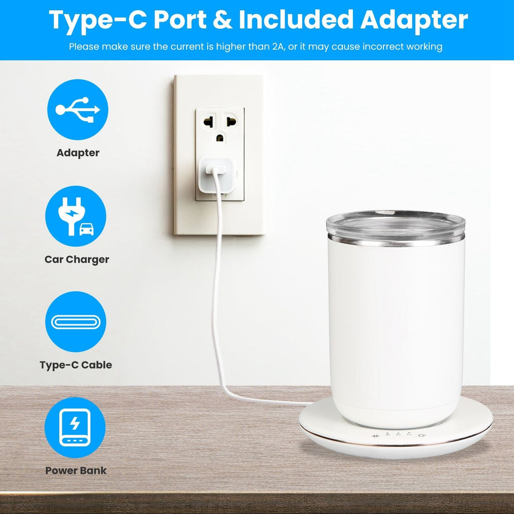 Self Stirring Coffee Mug with Lid Temperature Control Self-Heating Automatic Magnetic Mixing Mug with 3 Heat Settings Auto-Off Function For Coffee Tea Milk Cocoa Stainless Steel