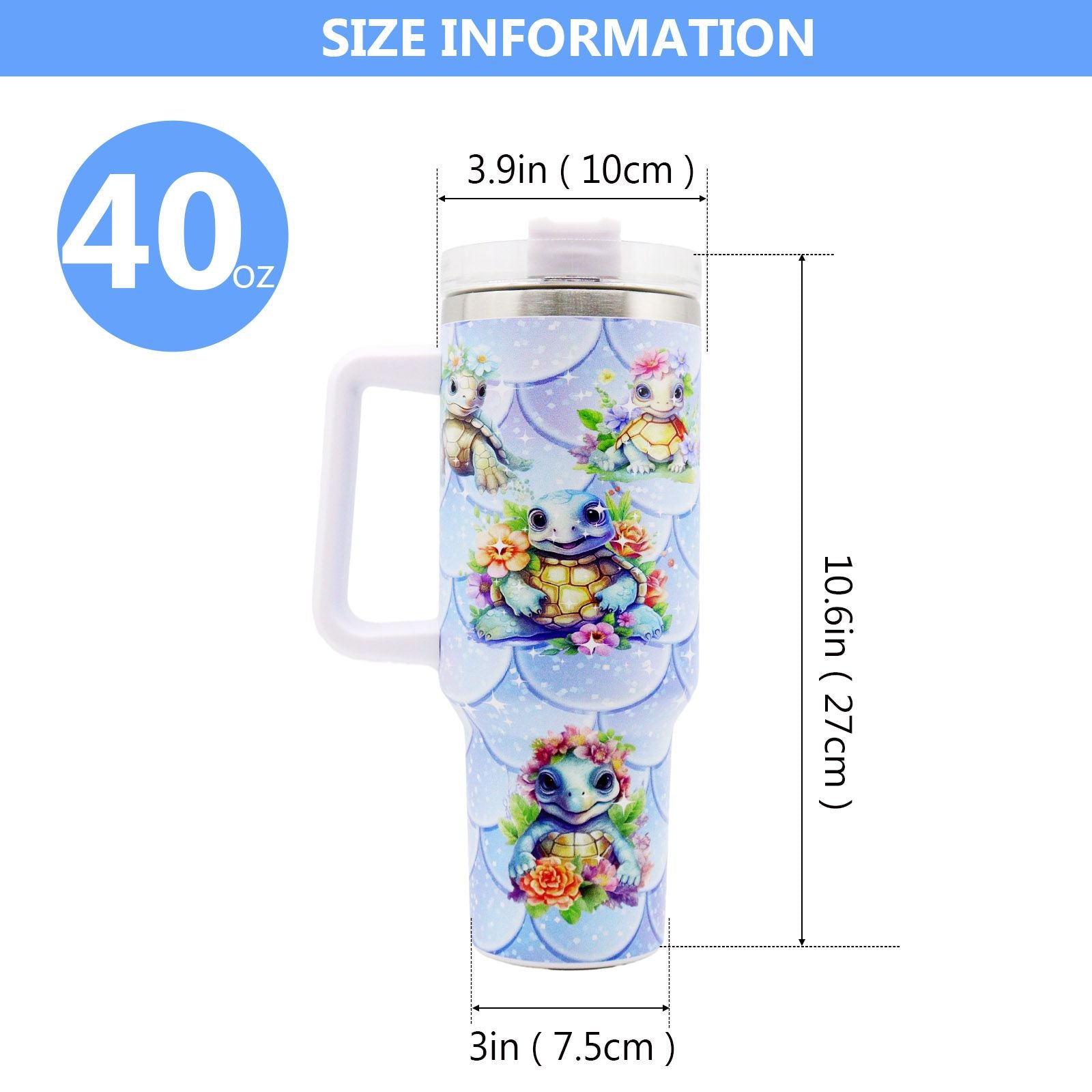 1pc 40oz Water Bottles,5D Little Turtle Series Tumbler,Large Capacity Stainless Steel Tumbler Insulation Cup With Lid And Straw For Women,Camping,Driving,skiing,Thermocoolers.Best Gift