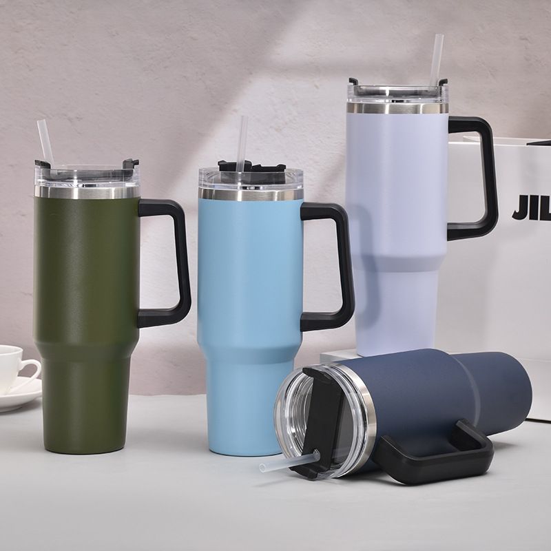 40oz Handle Car Cup with pipette stainless Steel insulated Cold beer cup portable ice cup with handle; Insulated Reusable Leakproof Stainless Steel Water Bottle Travel Mug Iced Coffee Cup