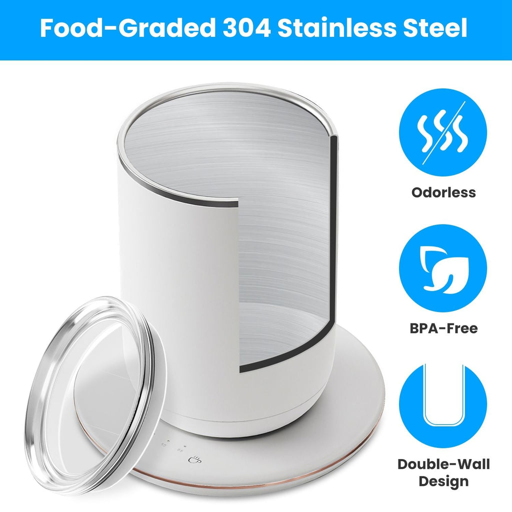 Self Stirring Coffee Mug with Lid Temperature Control Self-Heating Automatic Magnetic Mixing Mug with 3 Heat Settings Auto-Off Function For Coffee Tea Milk Cocoa Stainless Steel