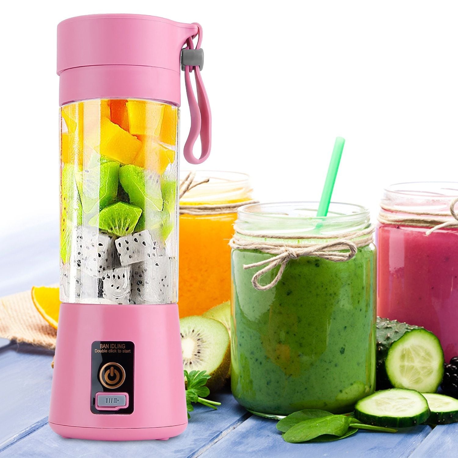 Portable Juicer Blender USB Rechargeable Juicer Cup Fruit Baby Food Mixing Machine with 6 Blades Powerful Motor