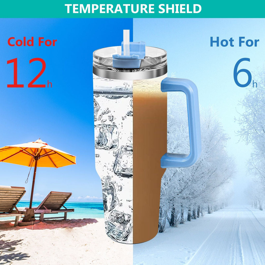 40oz 5D cowprint Insulated Tumbler With Handle And Straw Lid Portable Large Capacity water bottle, Heat preservation,304 Stainless Steel Cup For Outdoor Sports, Travel & Camping Birthday Gift