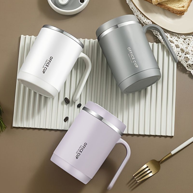 1pc Stainless Steel Cups With Lid; 16 Oz 304 Stainless Steel Tumblers Durable Coffee Mug With Splash Proof Sliding Lid (Straw Not Included)